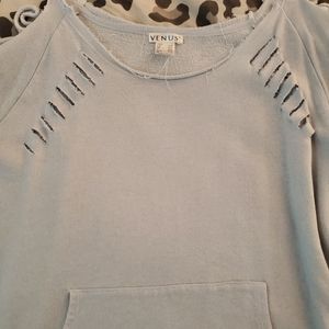Venus baby blue torn arm long sleeve top